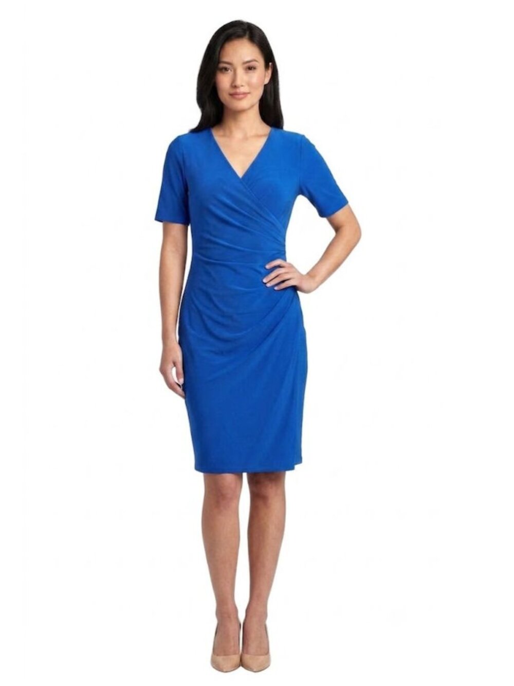 Adrianna Papell Faux-Wrap Ruched Sheath Dress, Royal Blue, Womens Size 2